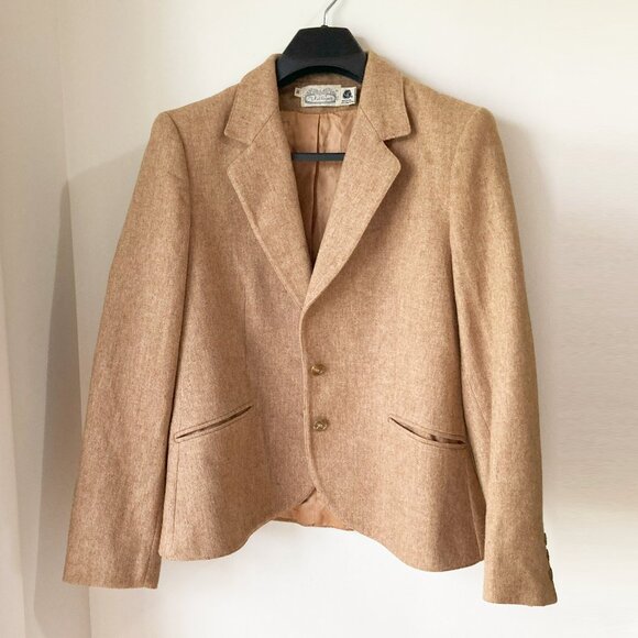 Vintage Tan Wool blend Blazer The Villager 16 Classic Style Spring Fall Jacket L - Picture 1 of 7